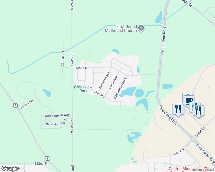 map of restaurants, bars, coffee shops, grocery stores, and more near 1609 Oriole Avenue in Sartell