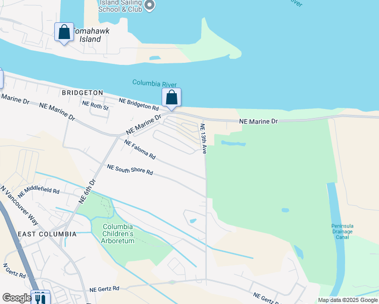 map of restaurants, bars, coffee shops, grocery stores, and more near 1113 Northeast Mariners Loop in Portland