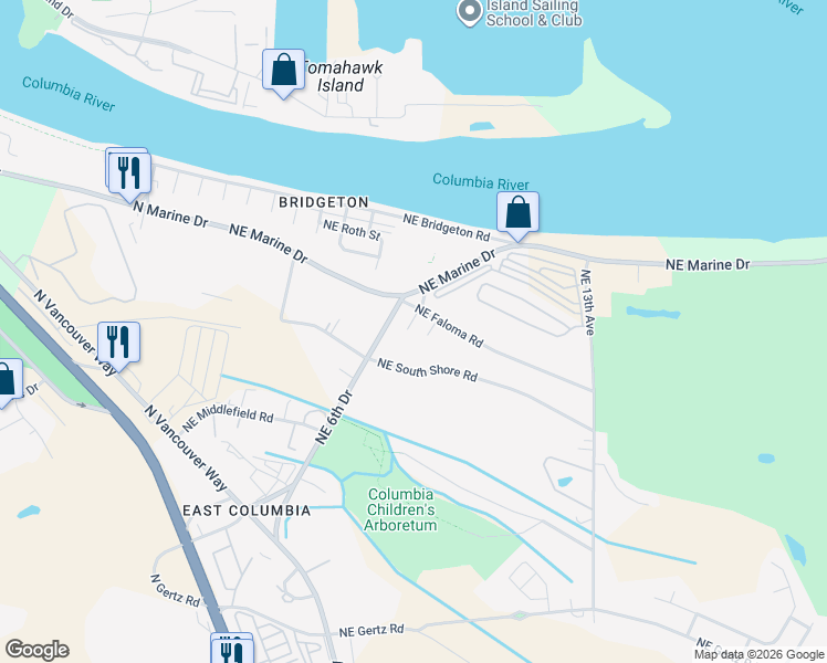 map of restaurants, bars, coffee shops, grocery stores, and more near 10458 Northeast 6th Drive in Portland
