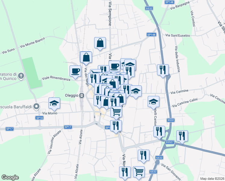 map of restaurants, bars, coffee shops, grocery stores, and more near 58 Corso G.Matteotti in Oleggio