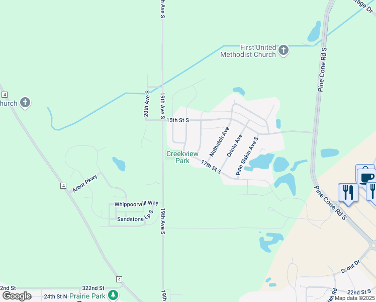 map of restaurants, bars, coffee shops, grocery stores, and more near 1505 17th Street South in Sartell