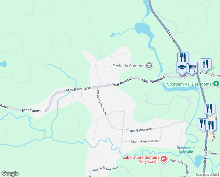 map of restaurants, bars, coffee shops, grocery stores, and more near 2162 Montée Paiement in Val-des-Monts