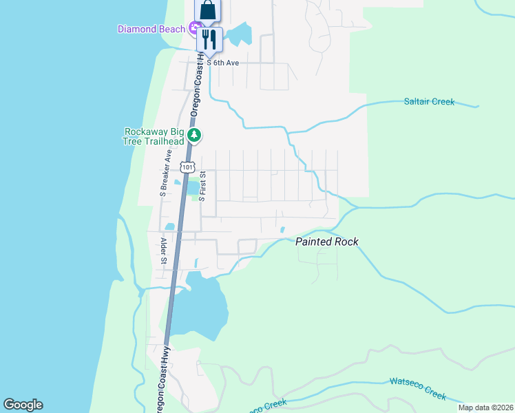 map of restaurants, bars, coffee shops, grocery stores, and more near 8470 South Victoria Avenue in Rockaway Beach