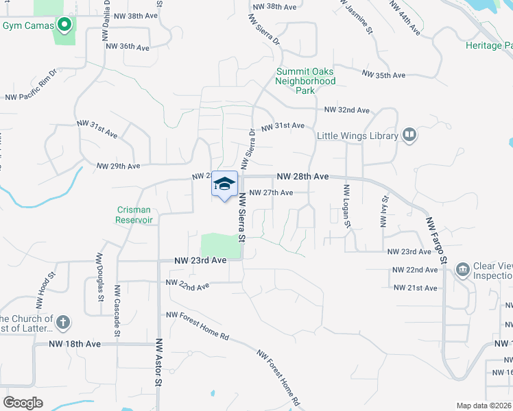 map of restaurants, bars, coffee shops, grocery stores, and more near 1851 Northwest 26th Avenue in Camas
