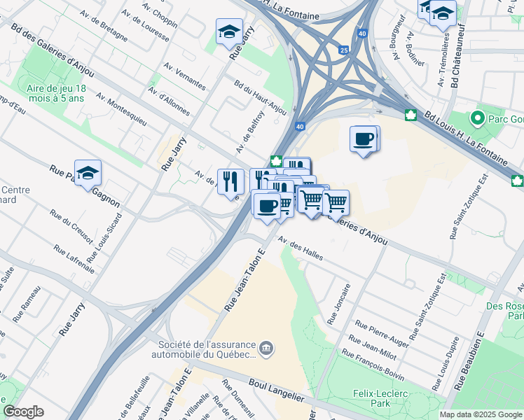 map of restaurants, bars, coffee shops, grocery stores, and more near in Montreal