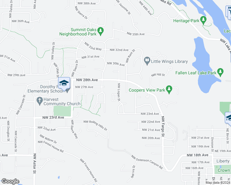 map of restaurants, bars, coffee shops, grocery stores, and more near 1329 Northwest 26th Avenue in Camas