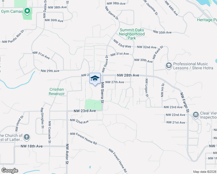 map of restaurants, bars, coffee shops, grocery stores, and more near 1851 Northwest 26th Avenue in Camas
