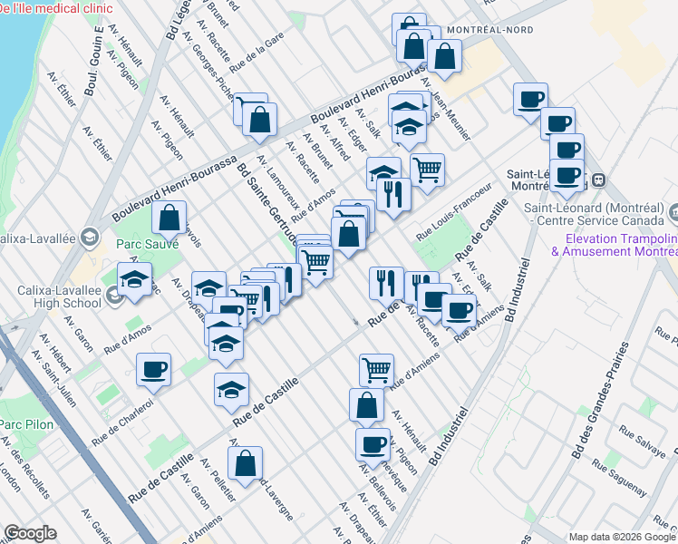 map of restaurants, bars, coffee shops, grocery stores, and more near 5032 Rue de Charleroi in Montréal