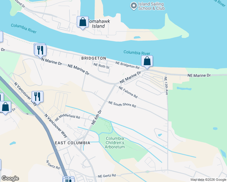 map of restaurants, bars, coffee shops, grocery stores, and more near 10458 Northeast 6th Drive in Portland