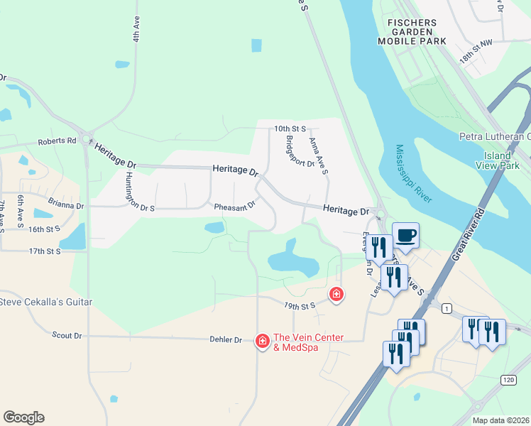 map of restaurants, bars, coffee shops, grocery stores, and more near 314 Pheasant Drive in Sartell