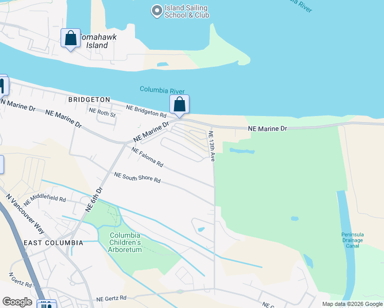 map of restaurants, bars, coffee shops, grocery stores, and more near 1113 Northeast Mariners Loop in Portland