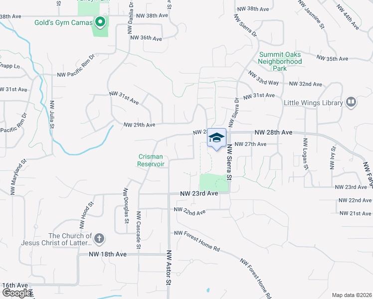 map of restaurants, bars, coffee shops, grocery stores, and more near 2252 Northwest 27th Circle in Camas