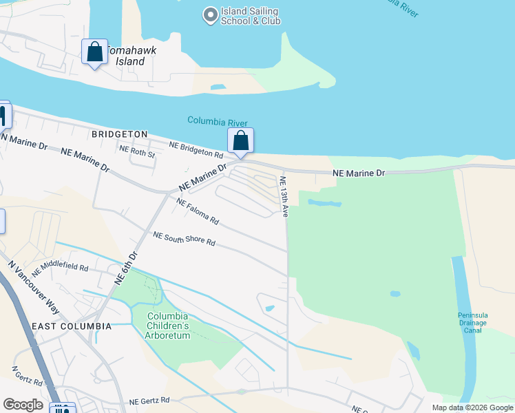 map of restaurants, bars, coffee shops, grocery stores, and more near 1113 Northeast Mariners Loop in Portland