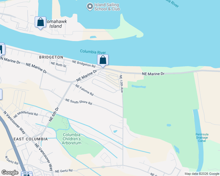 map of restaurants, bars, coffee shops, grocery stores, and more near 521 Northeast Mariners Loop in Portland