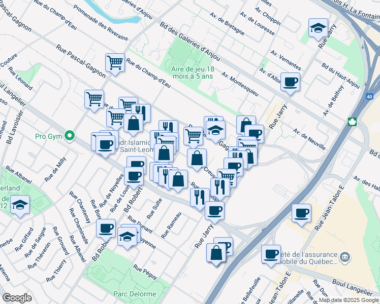 map of restaurants, bars, coffee shops, grocery stores, and more near in Montreal