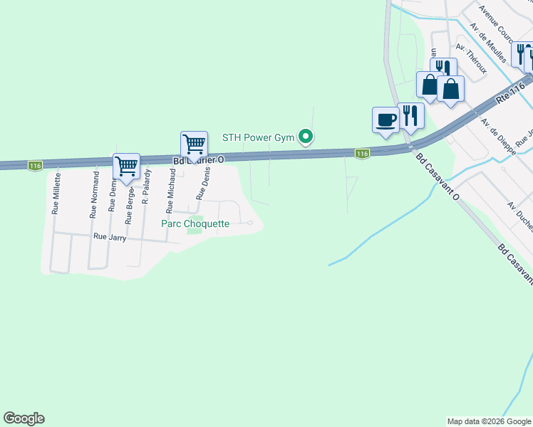 map of restaurants, bars, coffee shops, grocery stores, and more near in Saint-Hyacinthe