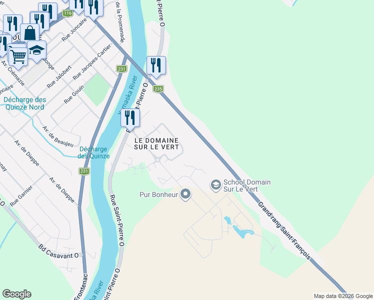 map of restaurants, bars, coffee shops, grocery stores, and more near 4680 Rue du Vert in Saint-Hyacinthe