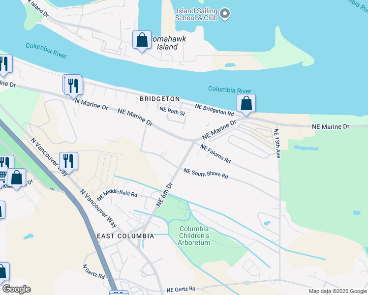map of restaurants, bars, coffee shops, grocery stores, and more near 339 Northeast South Shore Road in Portland