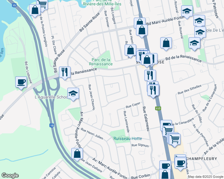 map of restaurants, bars, coffee shops, grocery stores, and more near 376 Rue Charles Vézina in Laval