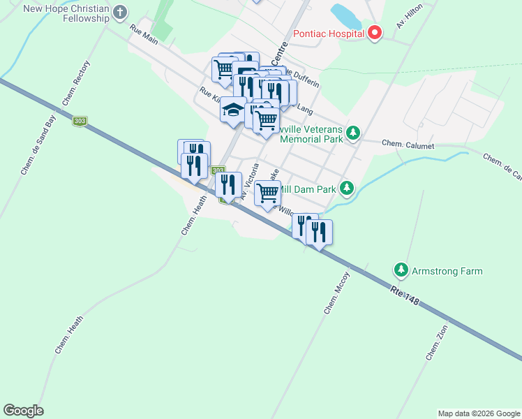 map of restaurants, bars, coffee shops, grocery stores, and more near 265 Québec 148 in Shawville
