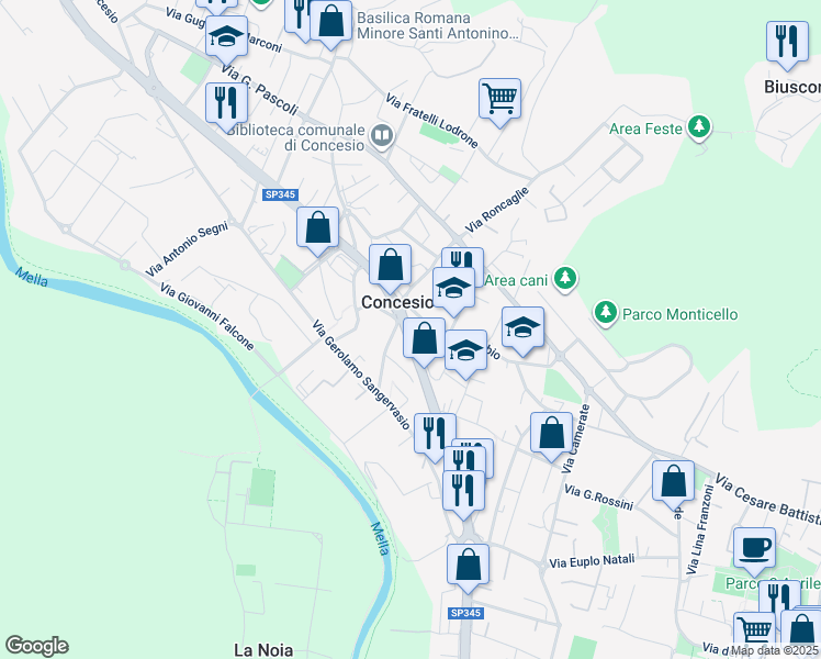 map of restaurants, bars, coffee shops, grocery stores, and more near 10 Via Due Muri in Concesio