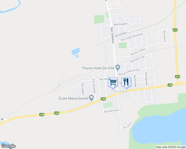 map of restaurants, bars, coffee shops, grocery stores, and more near Rue Alexandre in Thurso
