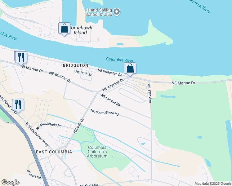 map of restaurants, bars, coffee shops, grocery stores, and more near 732 Northeast Mariners Loop in Portland
