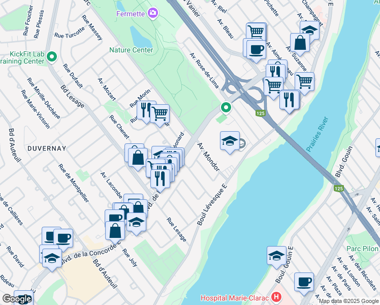 map of restaurants, bars, coffee shops, grocery stores, and more near 3854 Boulevard de la Concorde Est in Laval