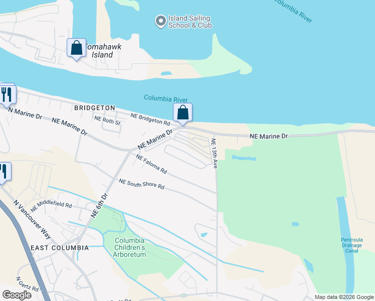 map of restaurants, bars, coffee shops, grocery stores, and more near 712 Northeast Mariners Loop in Portland