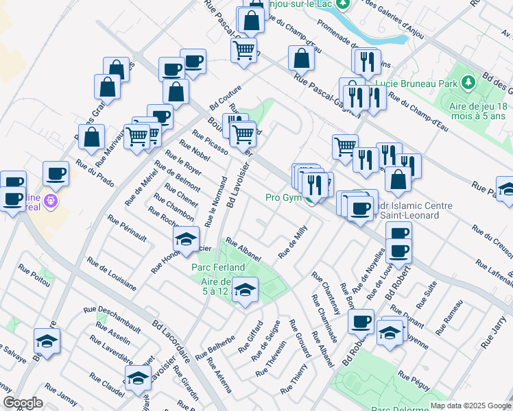 map of restaurants, bars, coffee shops, grocery stores, and more near 8860 Rue d'Arras in Montréal