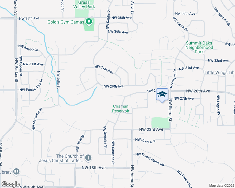 map of restaurants, bars, coffee shops, grocery stores, and more near 2546 Northwest 29th Avenue in Camas