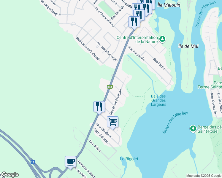 map of restaurants, bars, coffee shops, grocery stores, and more near 522 Chemin de la Grande-Côte in Boisbriand