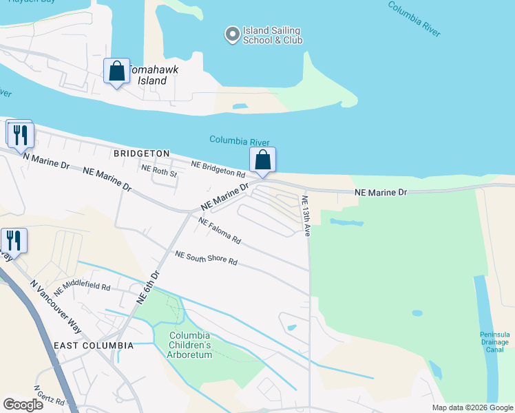 map of restaurants, bars, coffee shops, grocery stores, and more near 712 Northeast Mariners Loop in Portland