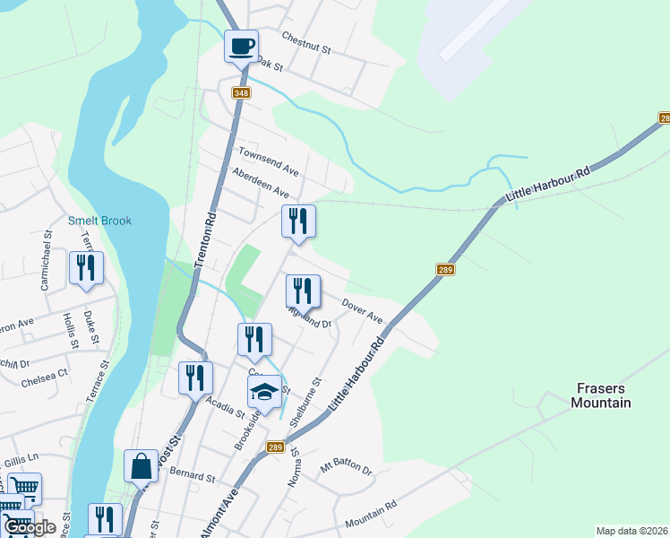 map of restaurants, bars, coffee shops, grocery stores, and more near 48 High Street Estates in New Glasgow