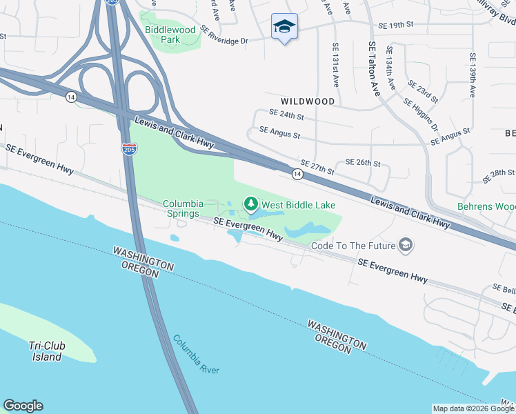map of restaurants, bars, coffee shops, grocery stores, and more near 12400 Southeast Evergreen Highway in Vancouver