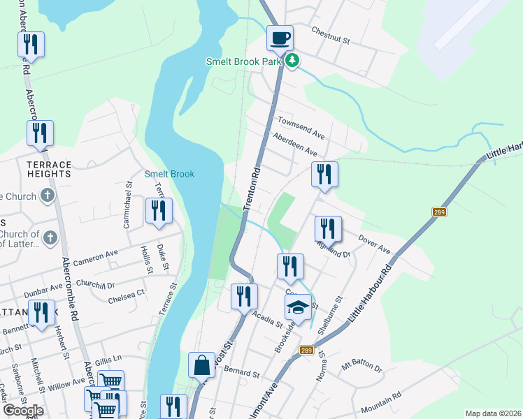 map of restaurants, bars, coffee shops, grocery stores, and more near 24 Rose Auburn Avenue in New Glasgow