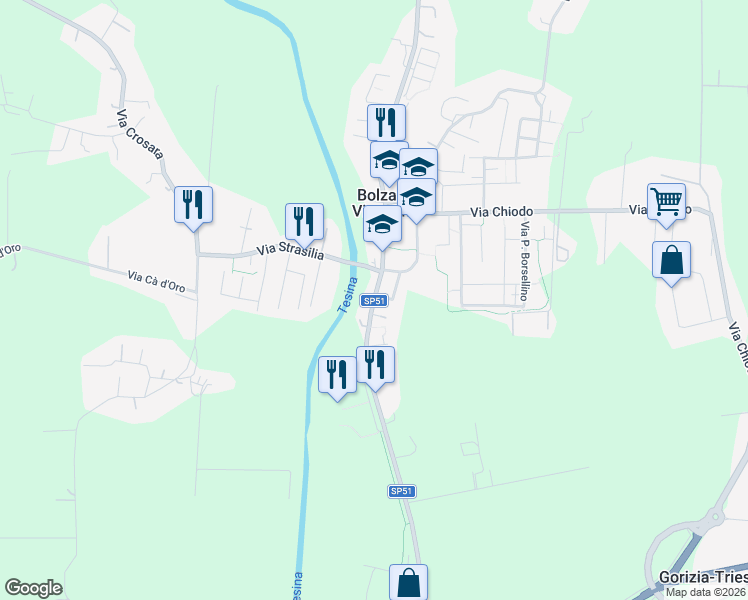 map of restaurants, bars, coffee shops, grocery stores, and more near in Bolzano Vicentino