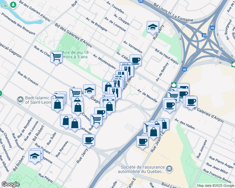 map of restaurants, bars, coffee shops, grocery stores, and more near in Montreal