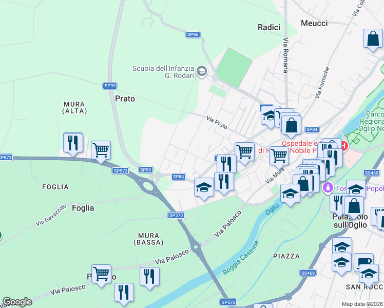 map of restaurants, bars, coffee shops, grocery stores, and more near 31 Via Matteo Pedrali in Provincia di Brescia
