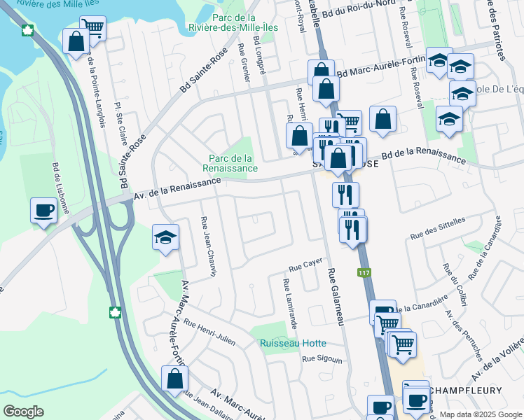 map of restaurants, bars, coffee shops, grocery stores, and more near 371 Rue Charles Vézina in Laval