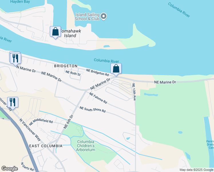 map of restaurants, bars, coffee shops, grocery stores, and more near 732 Northeast Mariners Loop in Portland