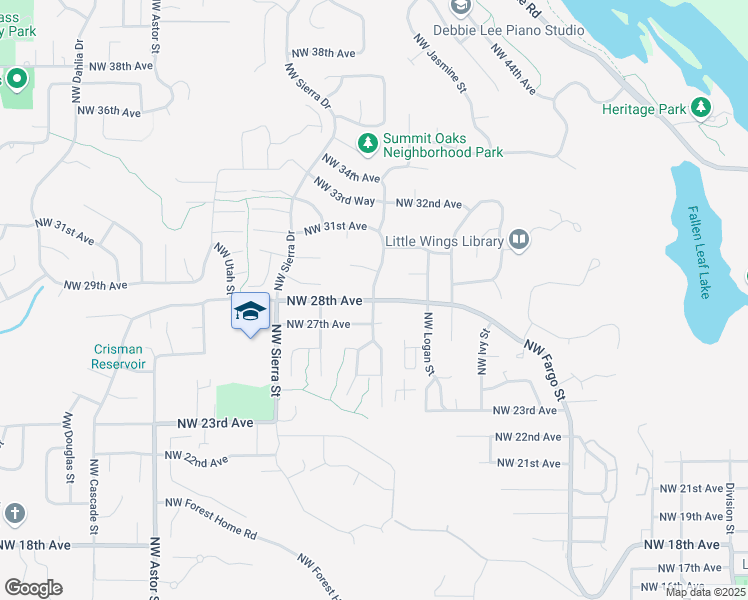 map of restaurants, bars, coffee shops, grocery stores, and more near Northwest 28th Avenue & Northwest Norwood Street in Camas