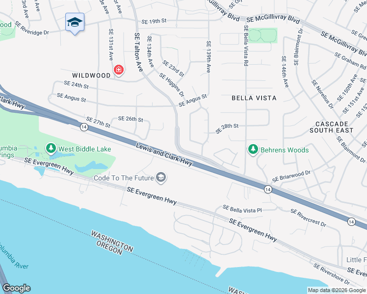 map of restaurants, bars, coffee shops, grocery stores, and more near 13616 Southeast Cascade Park Drive in Vancouver