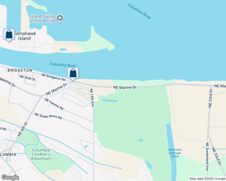 map of restaurants, bars, coffee shops, grocery stores, and more near 1528 Northeast Marine Drive in Portland