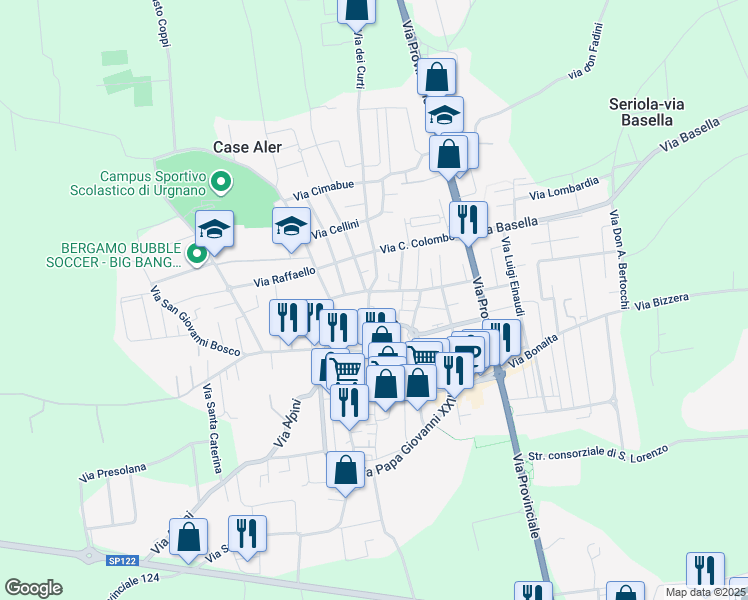 map of restaurants, bars, coffee shops, grocery stores, and more near 82 Via Mulino Vecchio in Urgnano