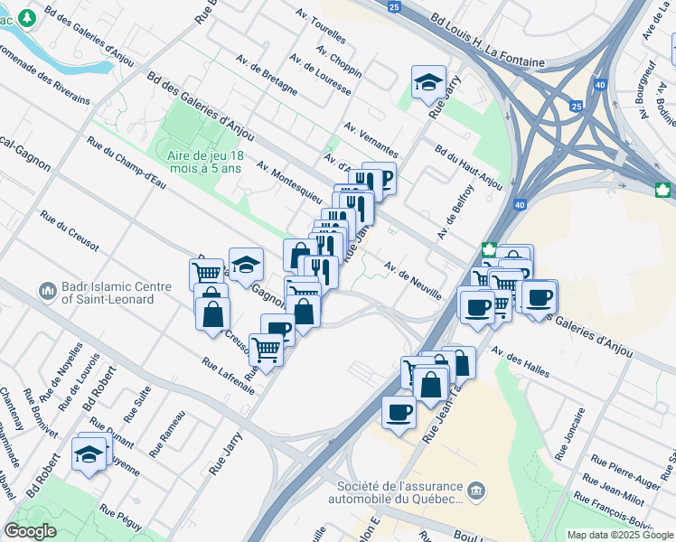 map of restaurants, bars, coffee shops, grocery stores, and more near in Montreal