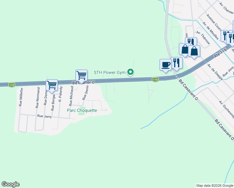 map of restaurants, bars, coffee shops, grocery stores, and more near in Saint-Hyacinthe