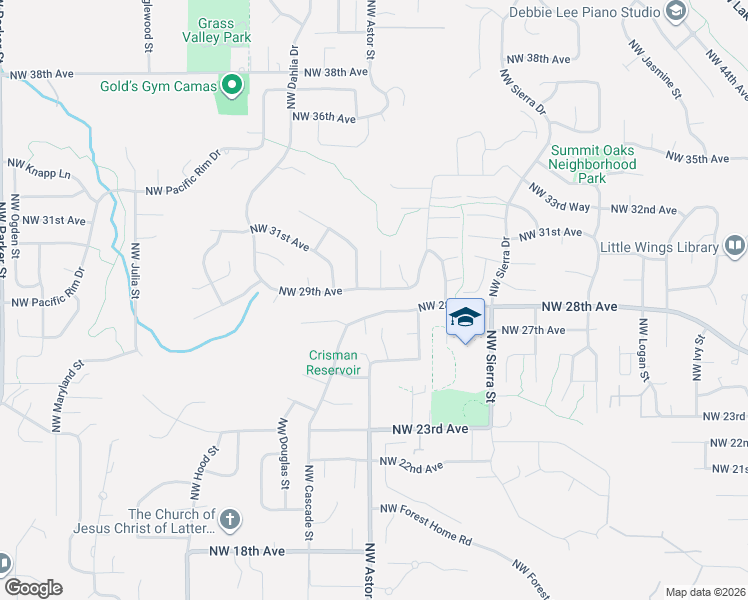 map of restaurants, bars, coffee shops, grocery stores, and more near 2432 Northwest 29th Avenue in Camas