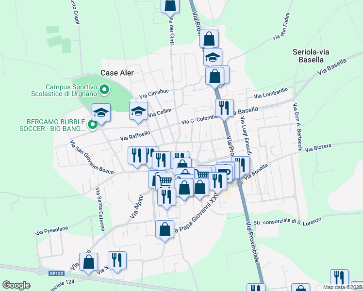 map of restaurants, bars, coffee shops, grocery stores, and more near 82 Via Mulino Vecchio in Urgnano