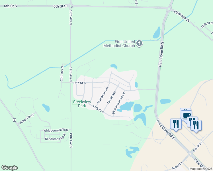 map of restaurants, bars, coffee shops, grocery stores, and more near 1400 15th Street South in Sartell
